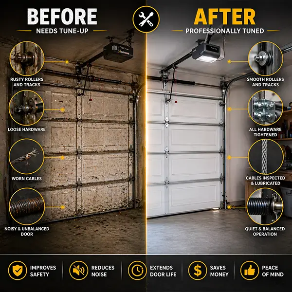 Garage Door Tune Up Before and After